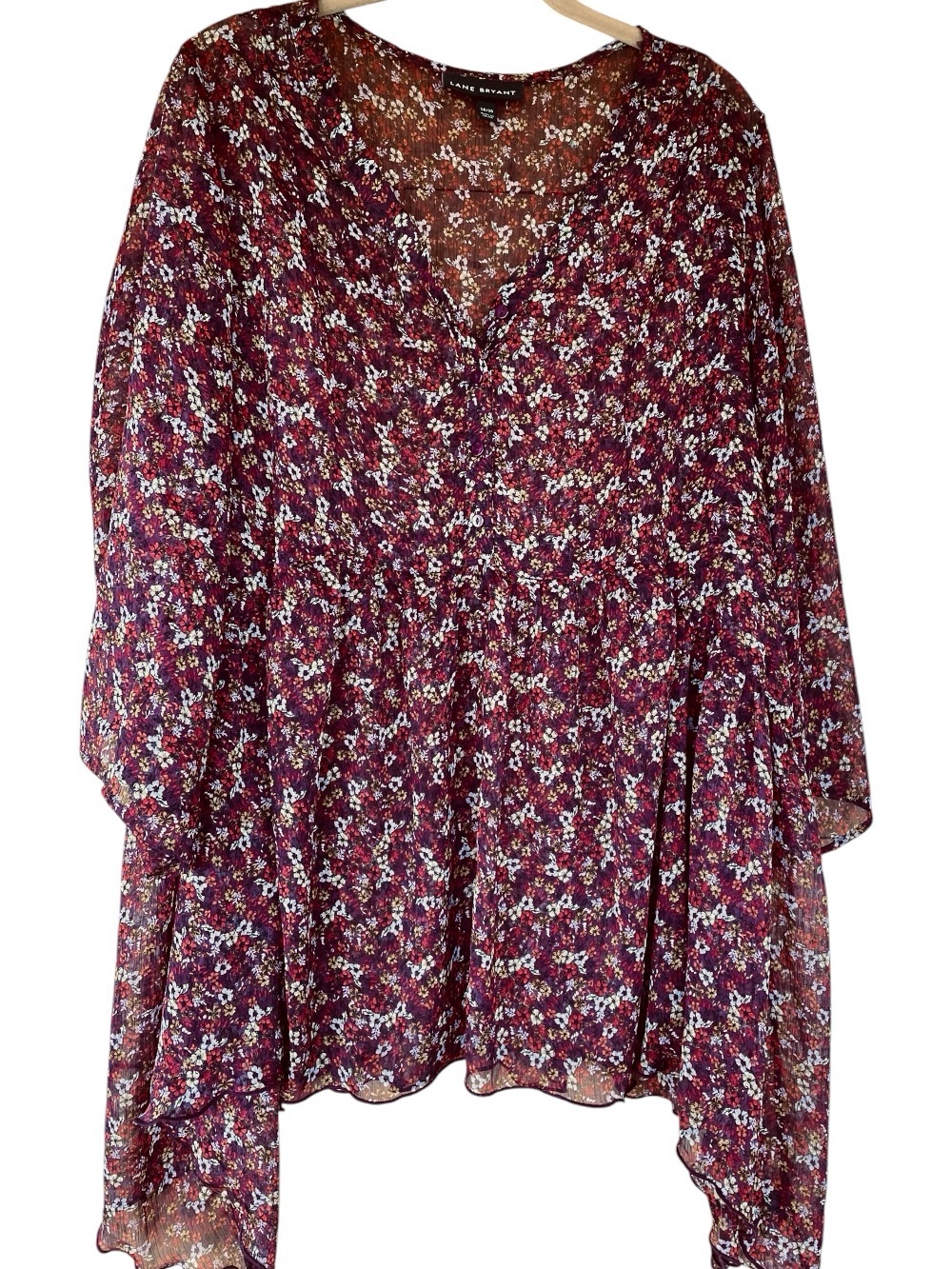 Lane Bryant Wine Brown Floral V-Neck Tunic Babydoll Top Plus 14/16 oversized